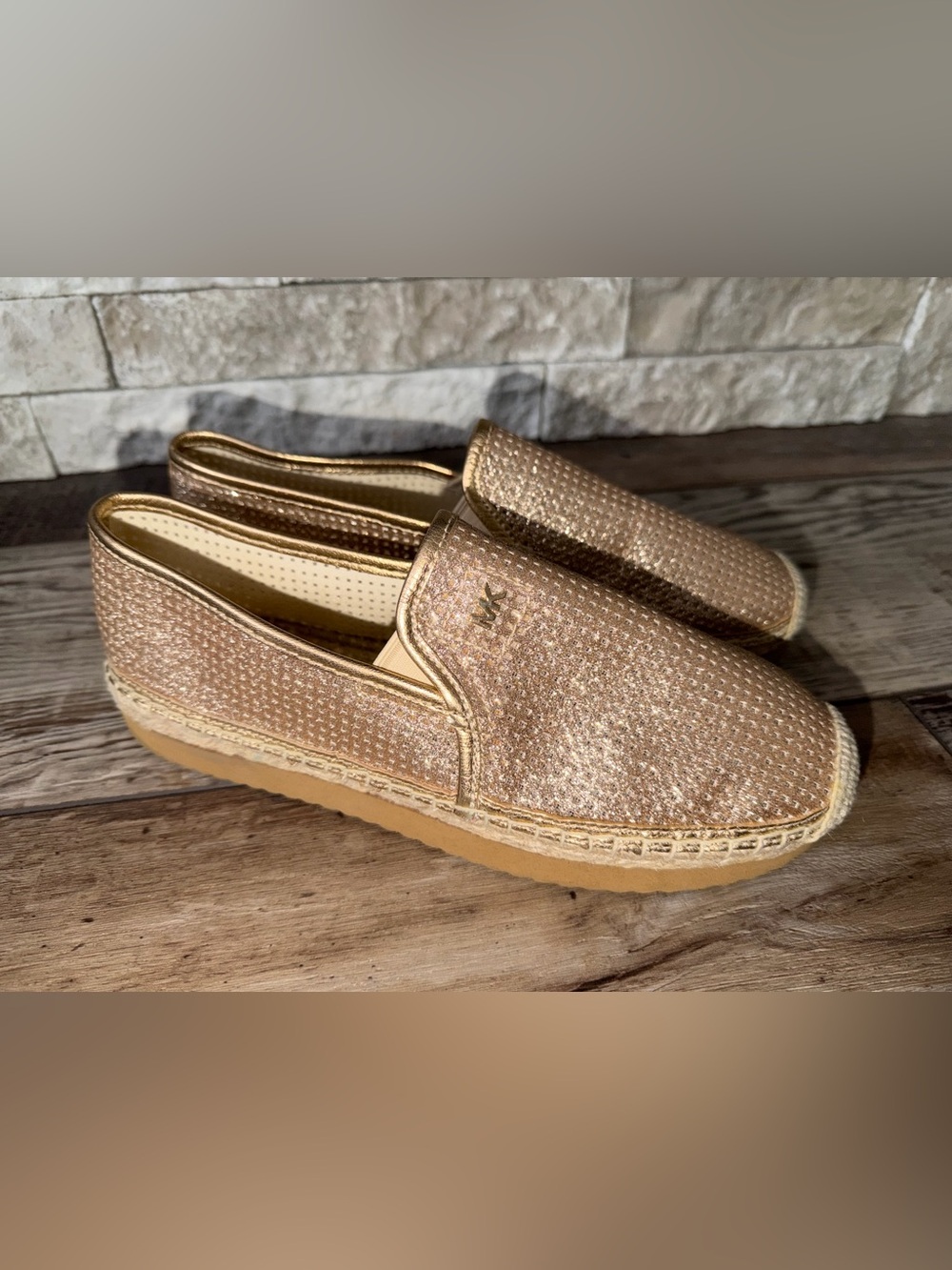MICHAEL KORS HASTINGS METALLIC LINEN SLIP ON SIZE 7.5 M